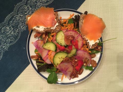 Colorful salad with lox