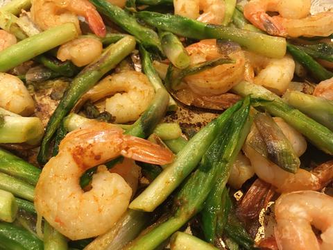 Shrimp with hosta shoots