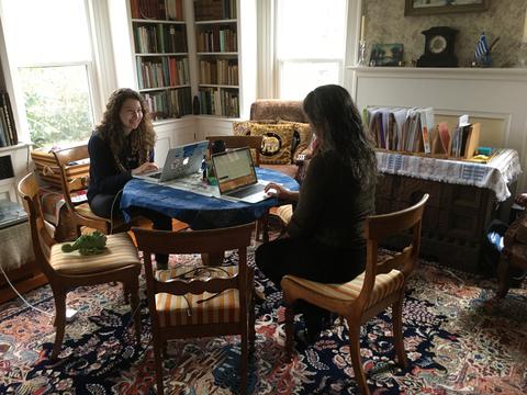 Remote school and work in the library room