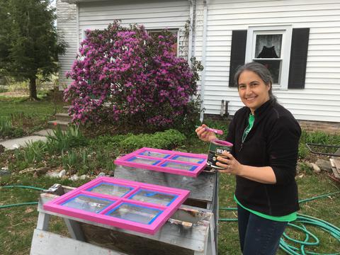 Gina repaints the repaired gypsy vardo windows